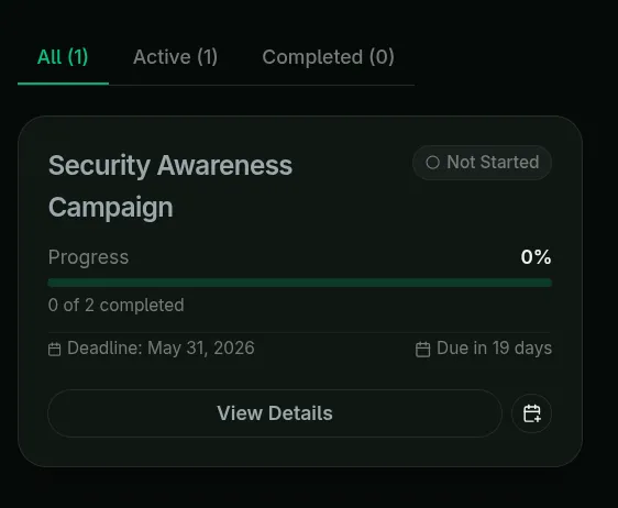Campaigns list with Active and Completed tabs