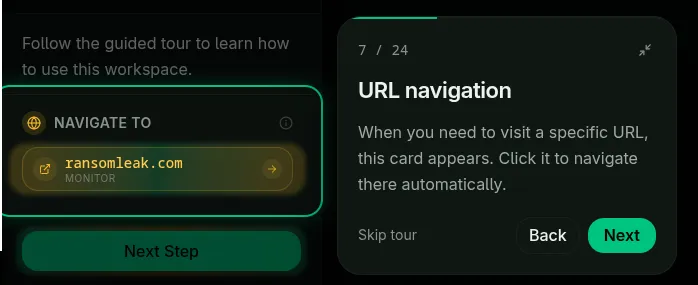 Tour highlighting where to find data for forms