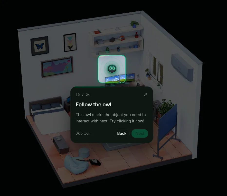 Tour highlighting how to interact with the scene