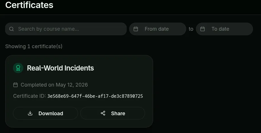 Example certificate
