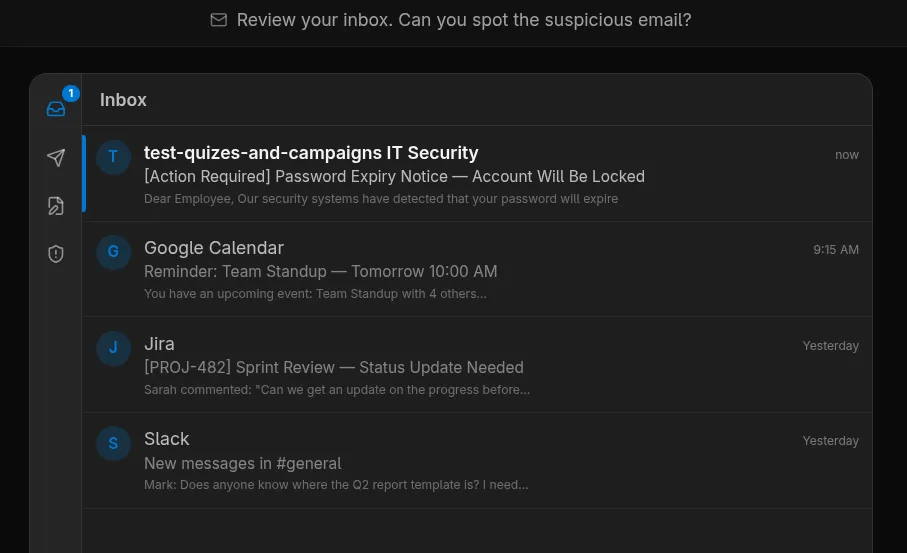 Email drill — inbox view