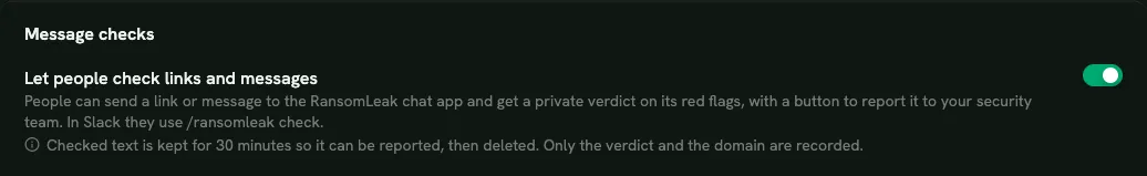 The Message checks setting