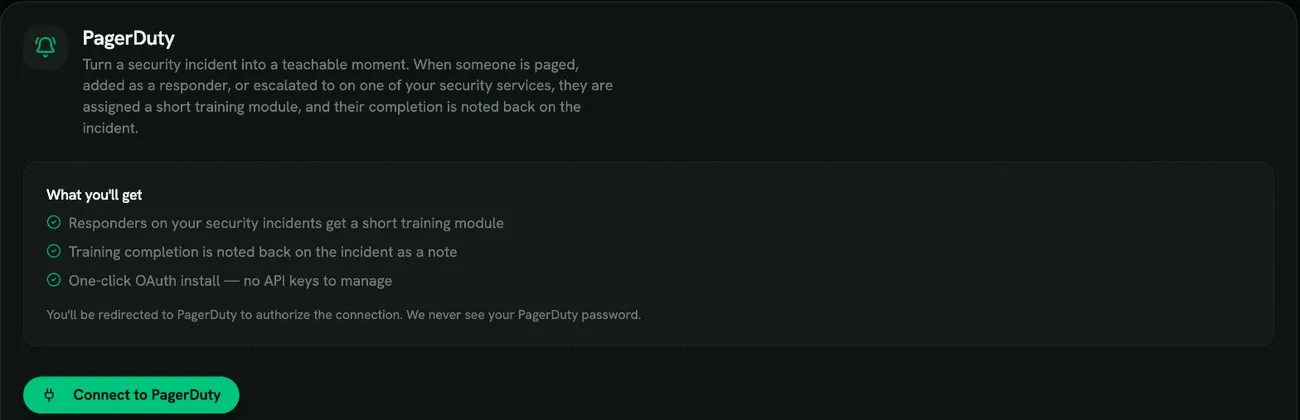 The PagerDuty tab before connecting
