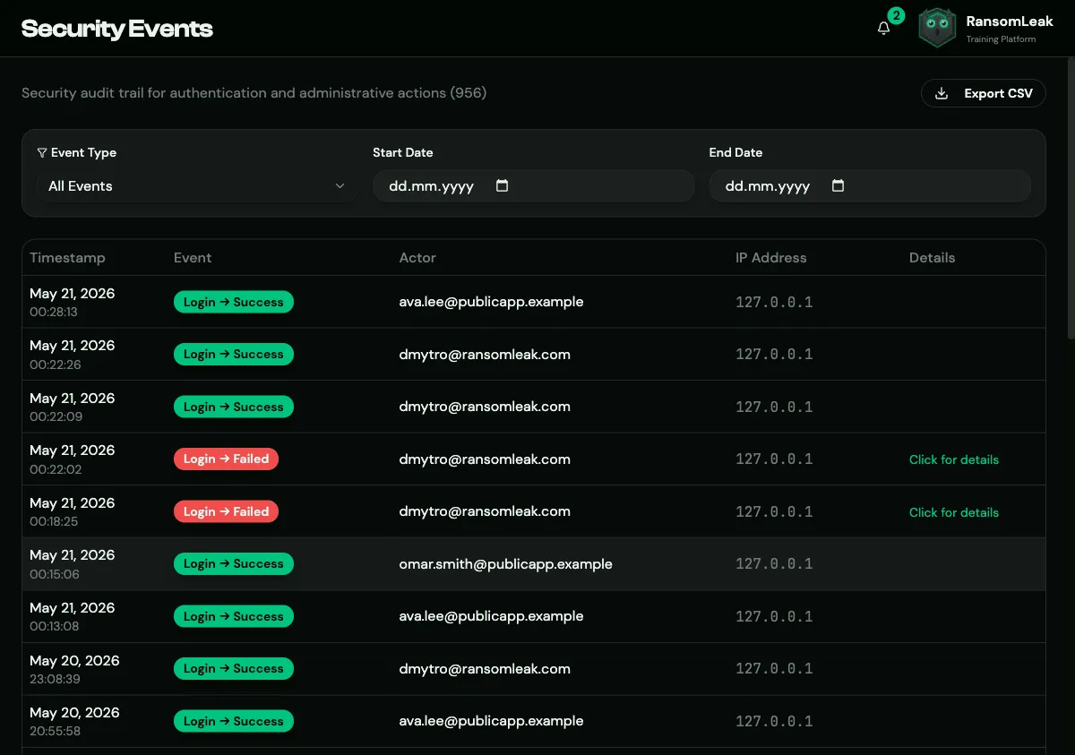 The Security Events audit trail