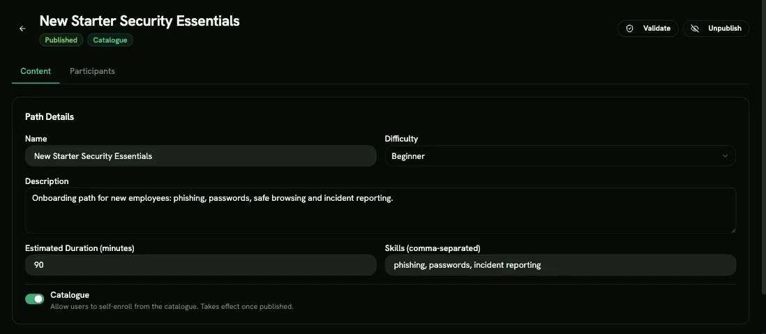 The learning path builder: path details