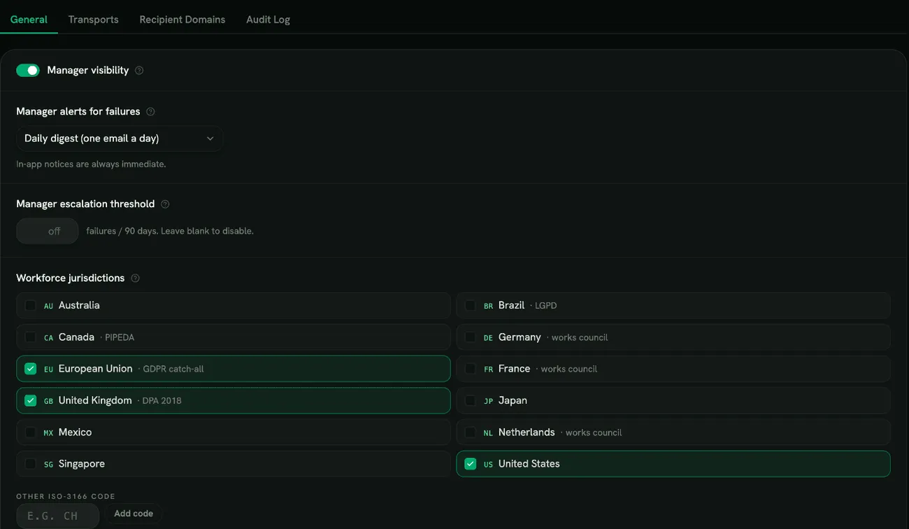 The General tab of Phishing Simulations settings