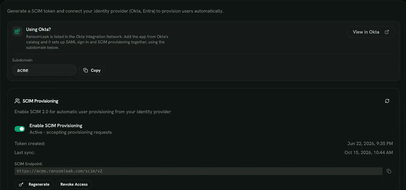 SCIM settings in Tenant Settings
