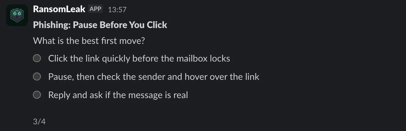 A lesson question with answer choices